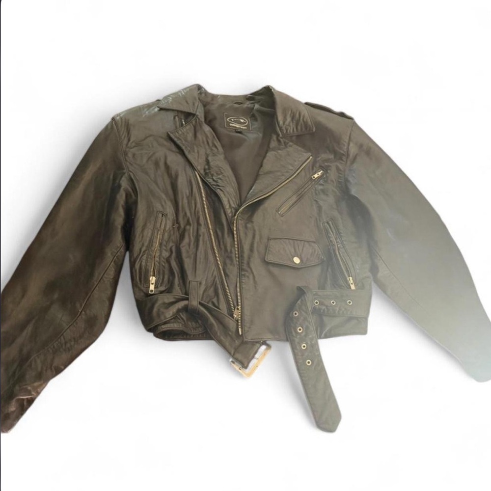 Tannery West Black Leather Cropped Moto Jacket with Belt